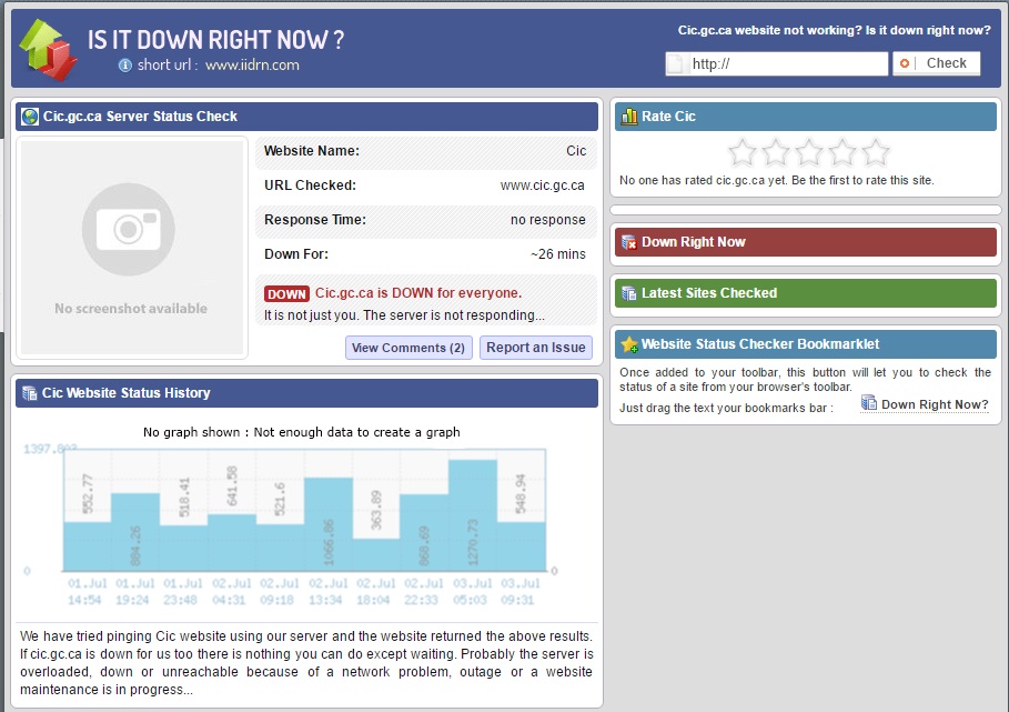 canadian immigration website down 26 minutes