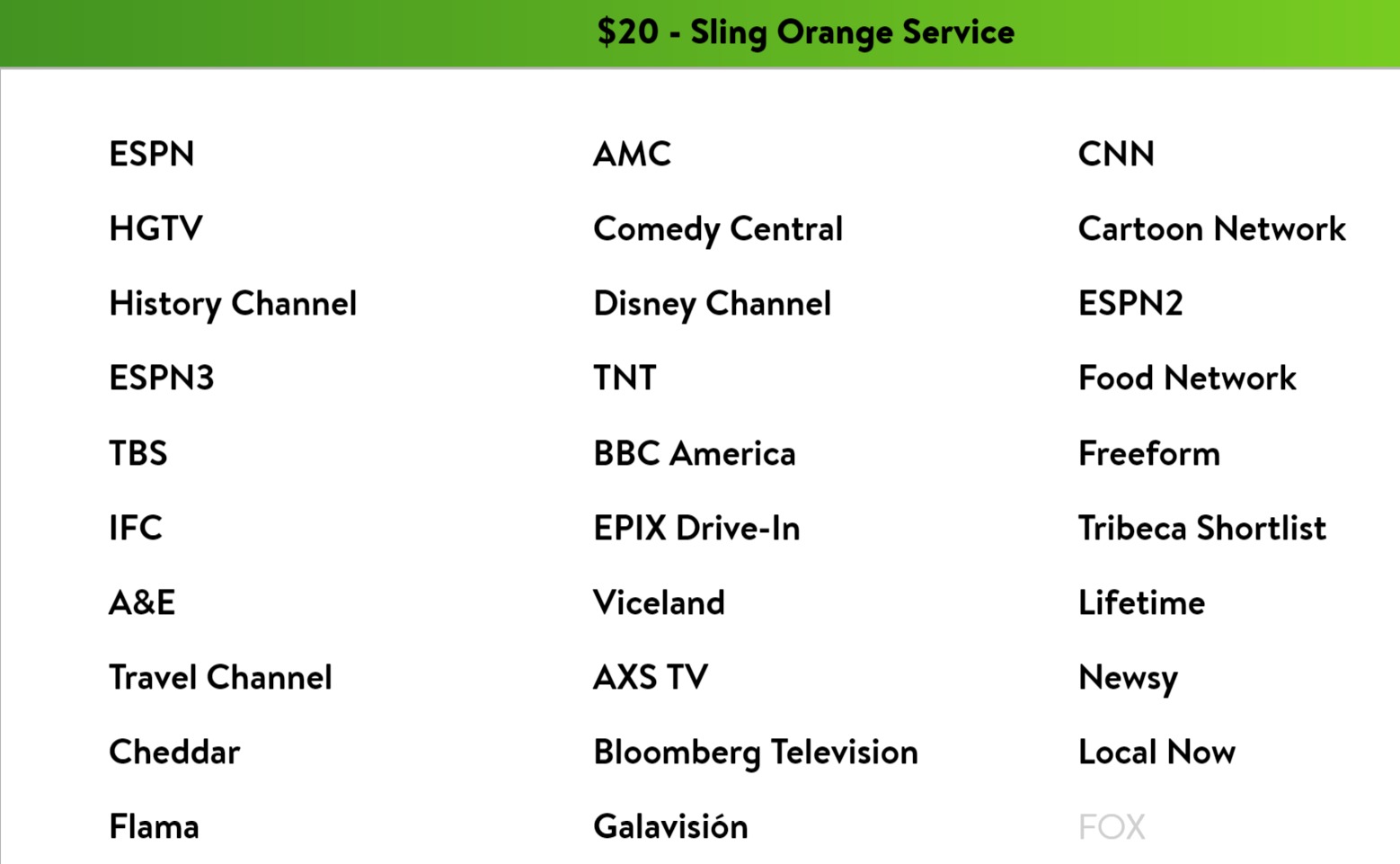 Sling Orange channels